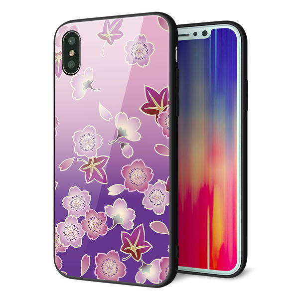 iPhone XS 強化ガラス&TPUスマホケース ガラプリ【YJ324 和柄 桜 もみじ】