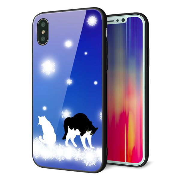 iPhone XS 強化ガラス&TPUスマホケース ガラプリ【YJ335 雪の結晶 はちわれ】