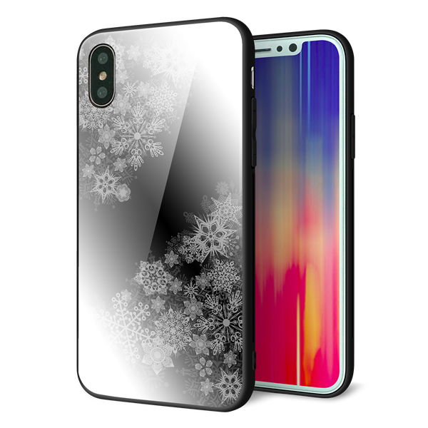 iPhone XS 強化ガラス&TPUスマホケース ガラプリ【YJ340 モノトーン 雪の結晶 】