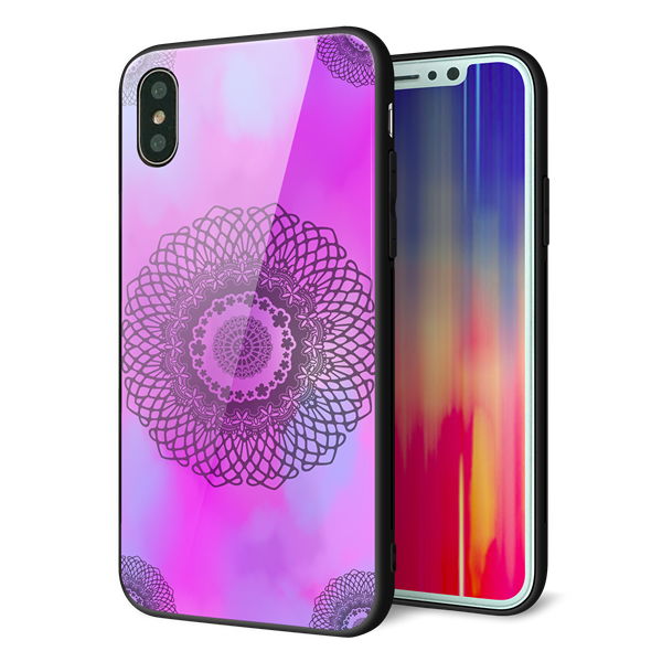 iPhone XS 強化ガラス&TPUスマホケース ガラプリ【YJ344 レース】
