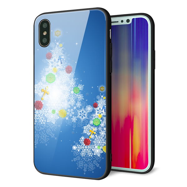 iPhone XS 強化ガラス&TPUスマホケース ガラプリ【YJ347 クリスマスツリー】