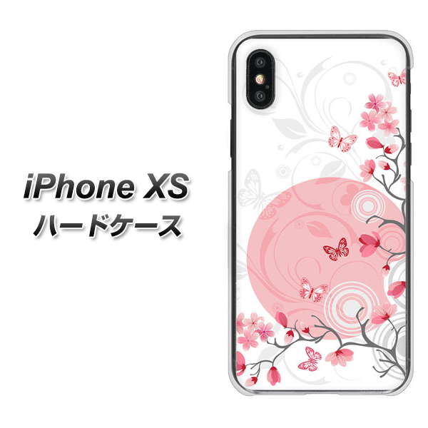 iPhone XS 高画質仕上げ 背面印刷 ハードケース【030 花と蝶(うす桃色)】