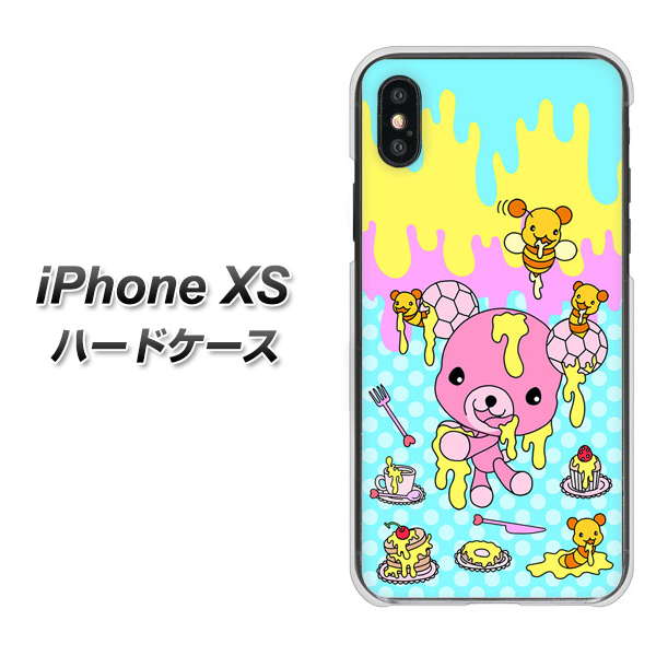 iPhone XS 高画質仕上げ 背面印刷 ハードケース【AG821 ハニベア(水玉水色)】