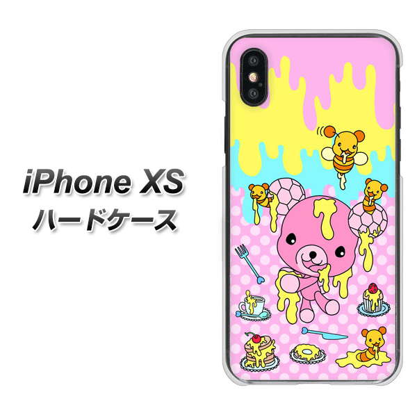 iPhone XS 高画質仕上げ 背面印刷 ハードケース【AG822 ハニベア(水玉ピンク)】