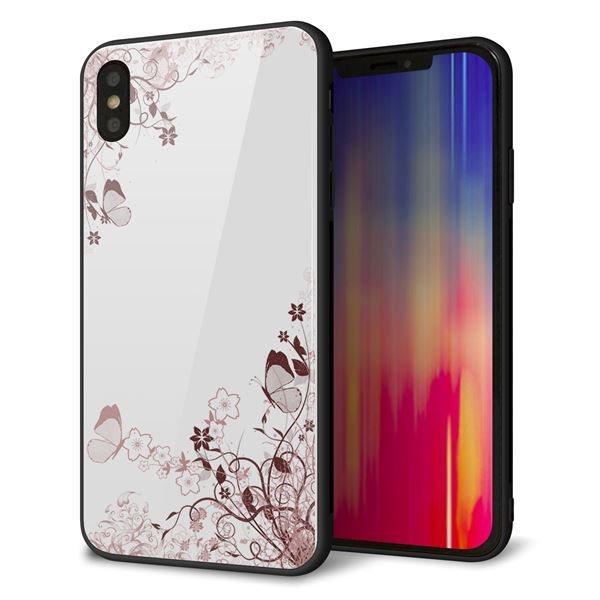 iPhone XS Max 強化ガラス&TPUスマホケース ガラプリ【142 桔梗と桜と蝶】
