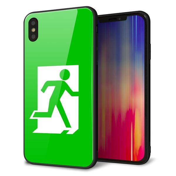 iPhone XS Max 強化ガラス&TPUスマホケース ガラプリ【163 非常口】