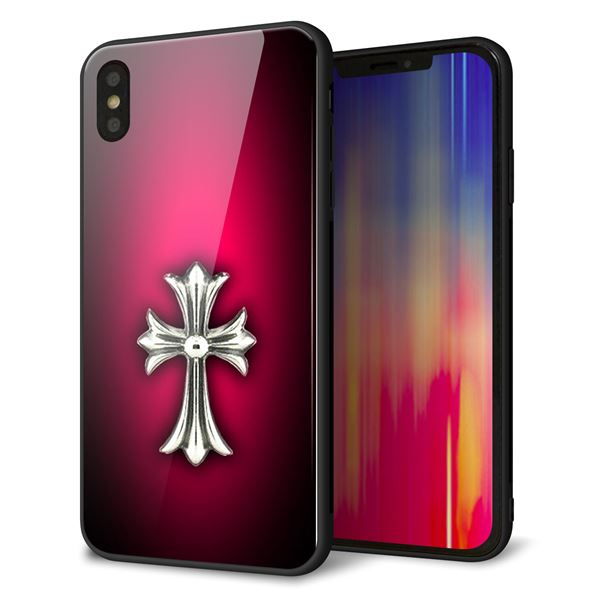 iPhone XS Max 強化ガラス&TPUスマホケース ガラプリ【249 クロスレッド】