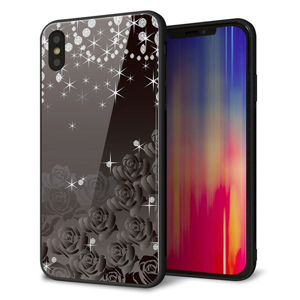 iPhone XS Max 強化ガラス&TPUスマホケース ガラプリ【327 薔薇とダイヤモンド】