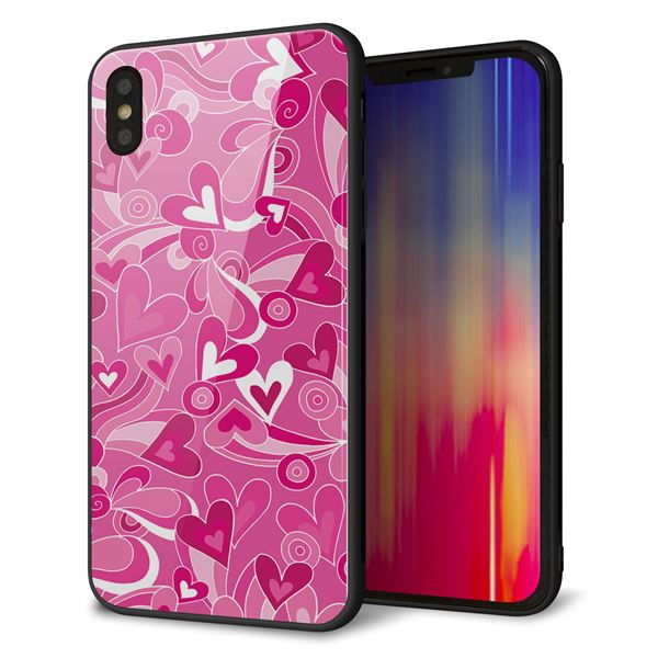 iPhone XS Max 強化ガラス&TPUスマホケース ガラプリ【383 ピンクのハート】