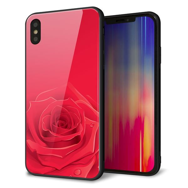 iPhone XS Max 強化ガラス&TPUスマホケース ガラプリ【395 赤いバラ】