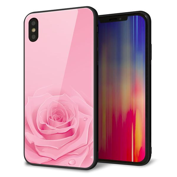 iPhone XS Max 強化ガラス&TPUスマホケース ガラプリ【401 ピンクのバラ】