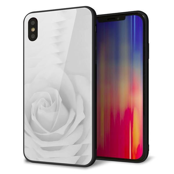 iPhone XS Max 強化ガラス&TPUスマホケース ガラプリ【402 ホワイトRose】