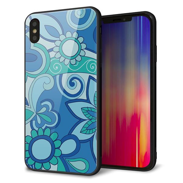 iPhone XS Max 強化ガラス&TPUスマホケース ガラプリ【409 ブルーミックス】
