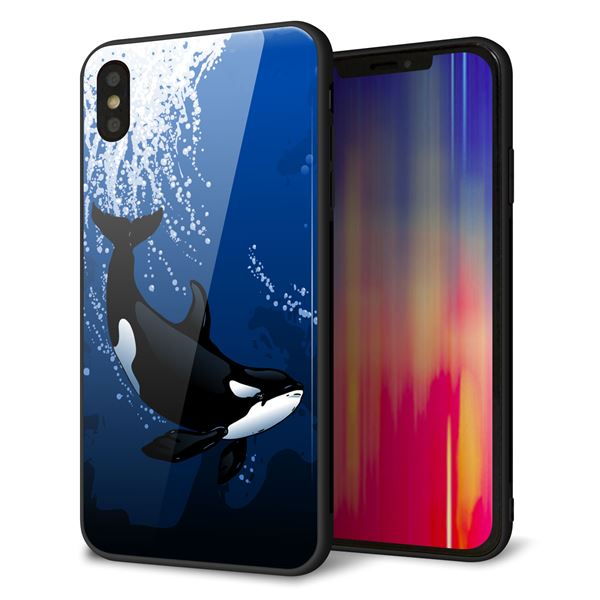 iPhone XS Max 強化ガラス&TPUスマホケース ガラプリ【423 シャチ】