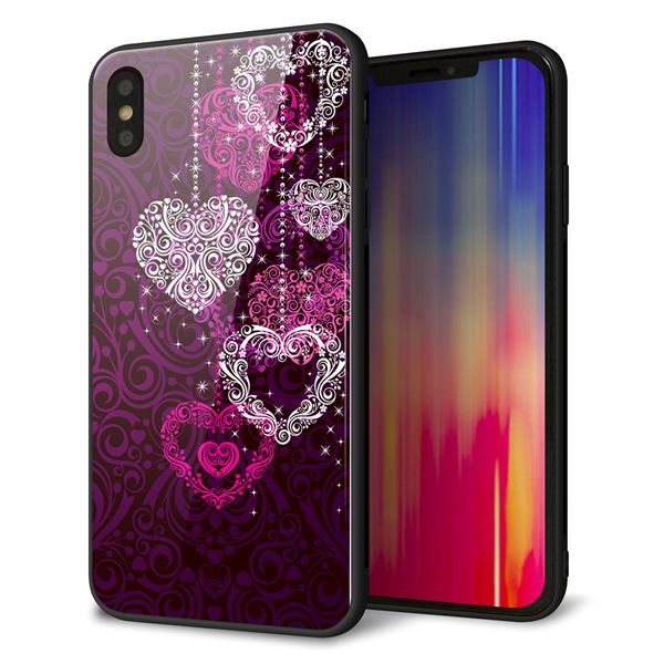 iPhone XS Max 強化ガラス&TPUスマホケース ガラプリ【468 ハートのシャンデリア】