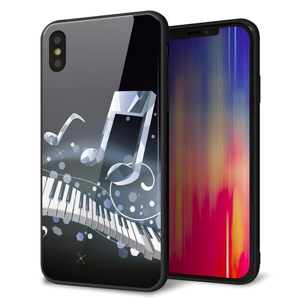 iPhone XS Max 強化ガラス&TPUスマホケース ガラプリ【575 鍵盤に踊る音】