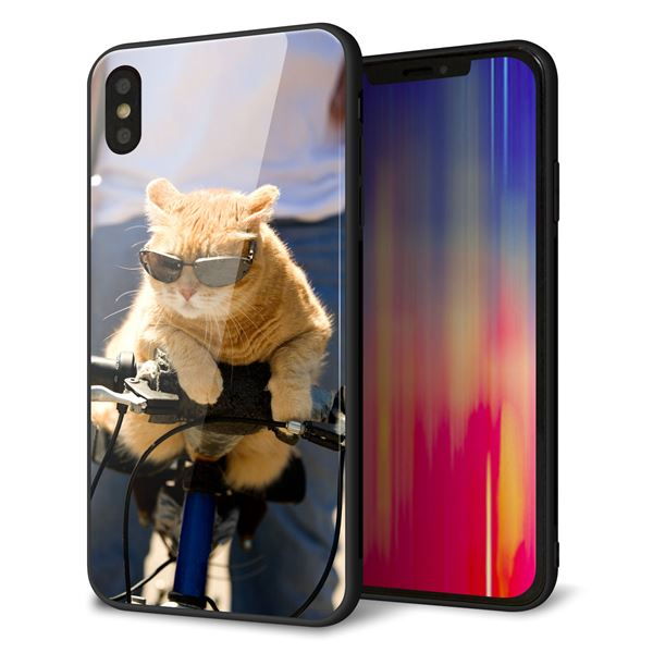 iPhone XS Max 強化ガラス&TPUスマホケース ガラプリ【595 にゃんとサイクル】