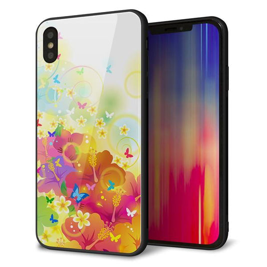 iPhone XS Max 強化ガラス&TPUスマホケース ガラプリ【647 ハイビスカスと蝶】