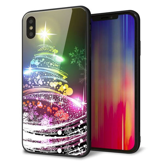 iPhone XS Max 強化ガラス&TPUスマホケース ガラプリ【722 レインボークリスマス】