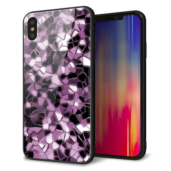 iPhone XS Max 強化ガラス&TPUスマホケース ガラプリ【EK837 テクニカルミラーパープル】