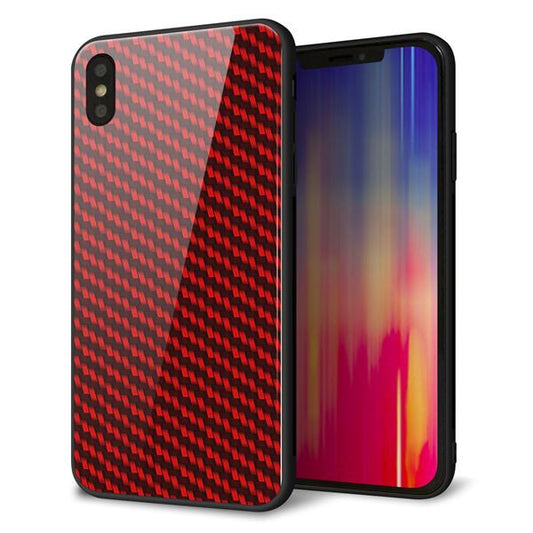 iPhone XS Max 強化ガラス&TPUスマホケース ガラプリ【EK906 レッドカーボン】
