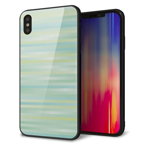 iPhone XS Max 強化ガラス&TPUスマホケース ガラプリ【IB908 グラデーションボーダー_グリーン】