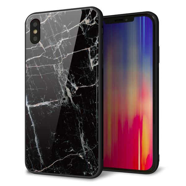 iPhone XS Max 強化ガラス&TPUスマホケース ガラプリ【KM867 大理石BK】