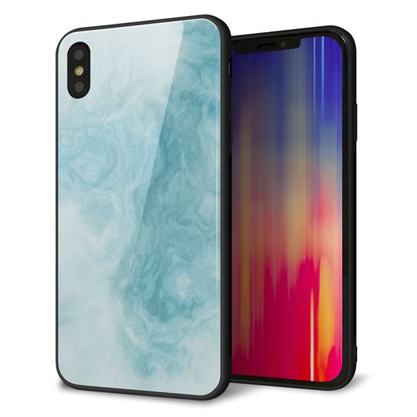 iPhone XS Max 強化ガラス&TPUスマホケース ガラプリ【KM868 大理石BL】
