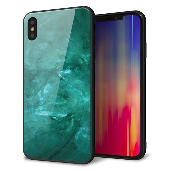 iPhone XS Max 強化ガラス&TPUスマホケース ガラプリ【KM869 大理石GR】