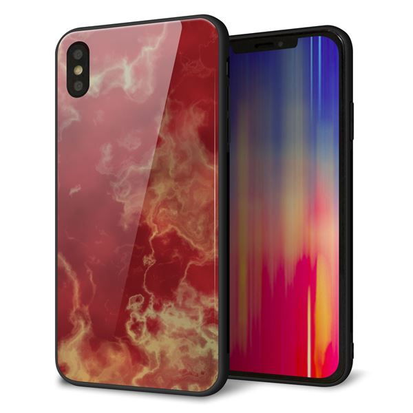 iPhone XS Max 強化ガラス&TPUスマホケース ガラプリ【KM870 大理石RD】