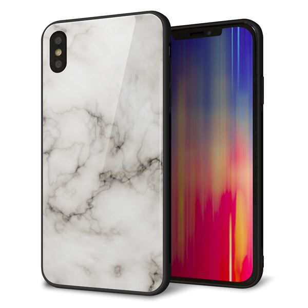 iPhone XS Max 強化ガラス&TPUスマホケース ガラプリ【KM871 大理石WH】