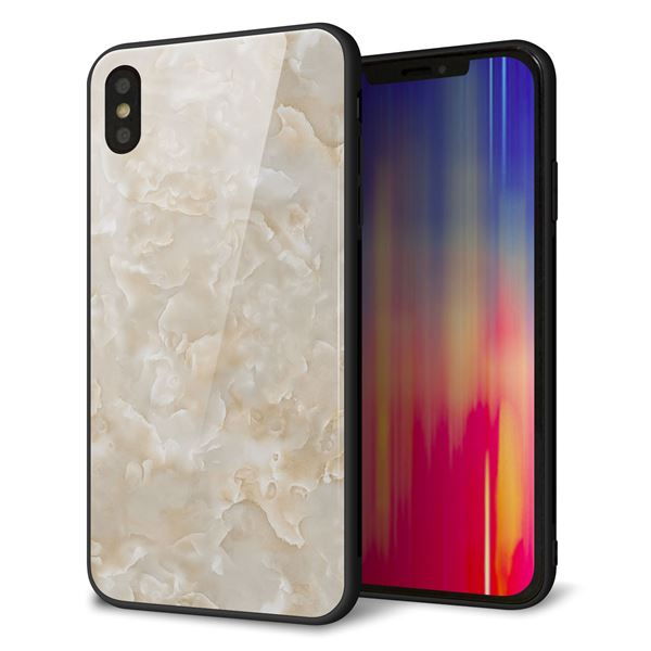 iPhone XS Max 強化ガラス&TPUスマホケース ガラプリ【KM872 大理石パール】
