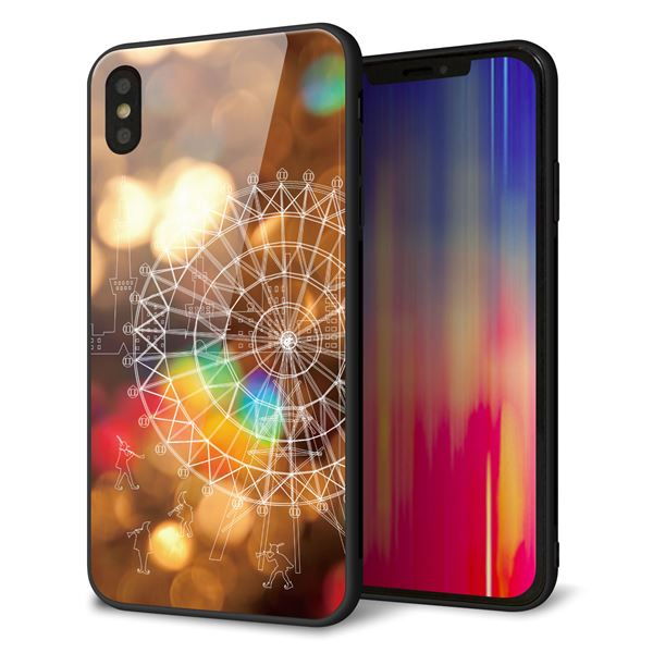 iPhone XS Max 強化ガラス&TPUスマホケース ガラプリ【KM884 観覧車と笛吹】