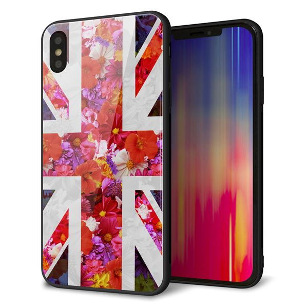 iPhone XS Max 強化ガラス&TPUスマホケース ガラプリ【SC801 ユニオンジャック リアルフラワー】