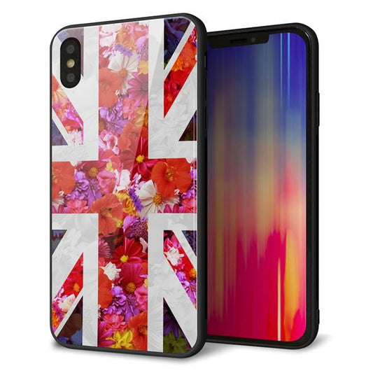 iPhone XS Max 強化ガラス&TPUスマホケース ガラプリ【SC801 ユニオンジャック リアルフラワー】