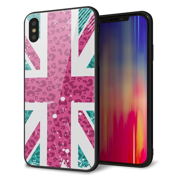 iPhone XS Max 強化ガラス&TPUスマホケース ガラプリ【SC807 ユニオンジャック ピンクヒョウ柄】