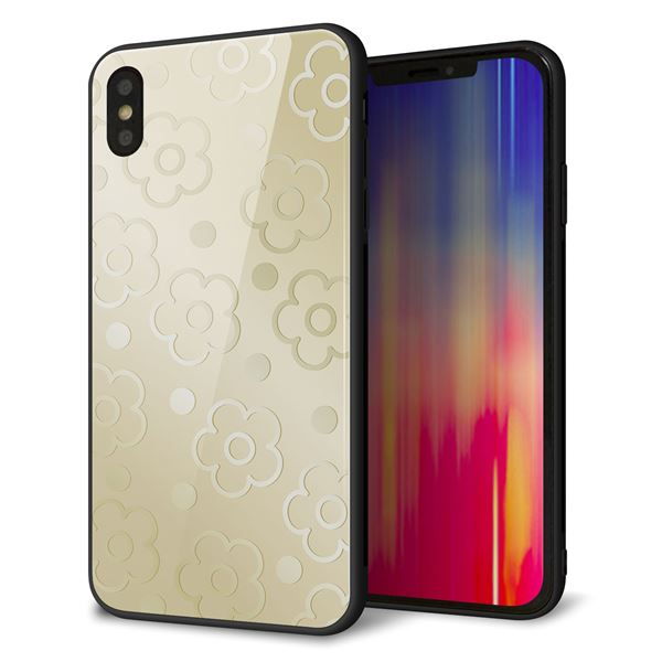 iPhone XS Max 強化ガラス＆TPUスマホケース ガラプリ【SC842 エンボス風デイジーシンプル（ベージュ）】