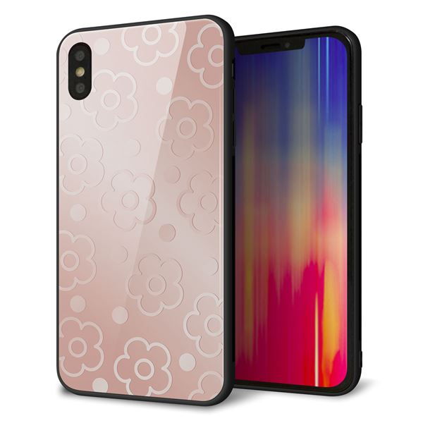 iPhone XS Max 強化ガラス&TPUスマホケース ガラプリ【SC843 エンボス風デイジーシンプル(ローズピンク)】