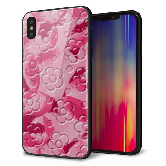 iPhone XS Max 強化ガラス&TPUスマホケース ガラプリ【SC847 フラワーヴェルニ花濃いピンク(ローズアンディアン)】