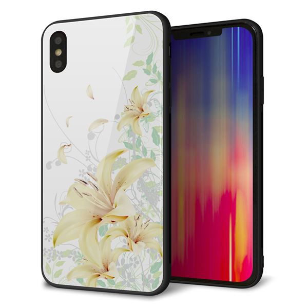 iPhone XS Max 強化ガラス＆TPUスマホケース ガラプリ【SC851 ユリ（ホワイト）】