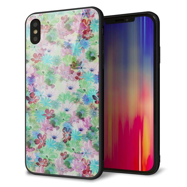 iPhone XS Max 強化ガラス&TPUスマホケース ガラプリ【SC872 リバティプリント プレスドフラワー(グリーン)】