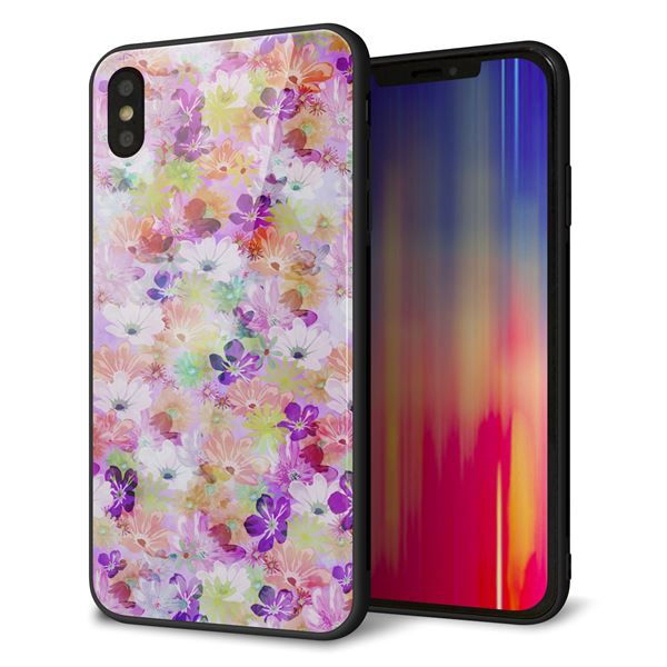 iPhone XS Max 強化ガラス&TPUスマホケース ガラプリ【SC873 リバティプリント プレスドフラワー(パープル)】