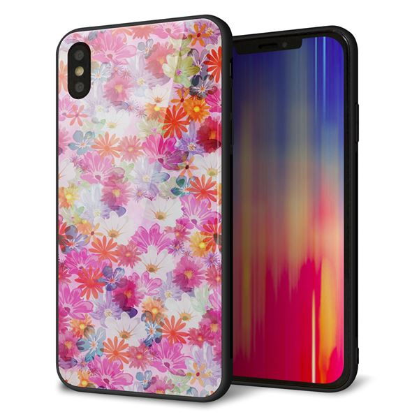 iPhone XS Max 強化ガラス&TPUスマホケース ガラプリ【SC874 リバティプリント プレスドフラワー(ピンク)】