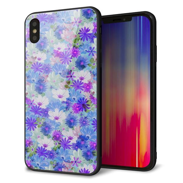 iPhone XS Max 強化ガラス&TPUスマホケース ガラプリ【SC875 リバティプリント プレスドフラワー(ブルー)】