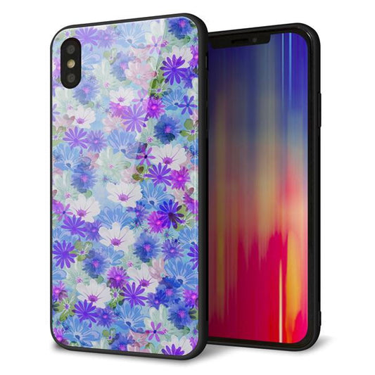 iPhone XS Max 強化ガラス&TPUスマホケース ガラプリ【SC875 リバティプリント プレスドフラワー(ブルー)】