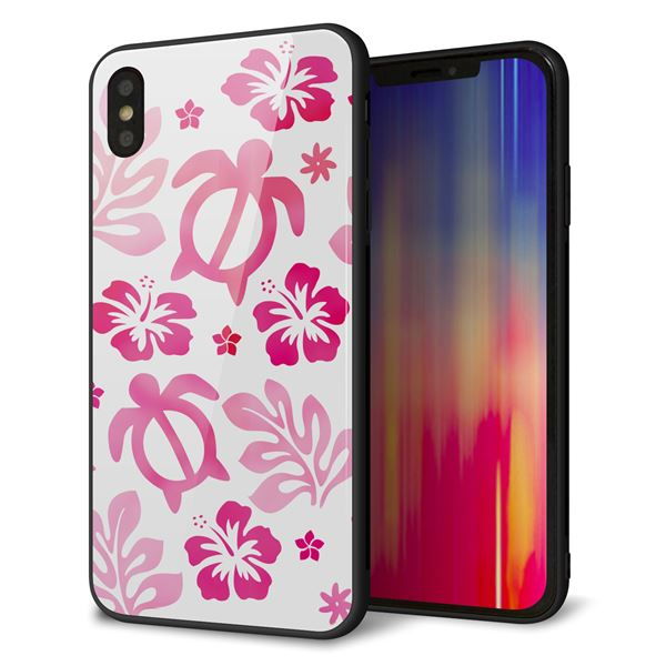 iPhone XS Max 強化ガラス&TPUスマホケース ガラプリ【SC879 ハワイアンアロハホヌ(ピンク)】