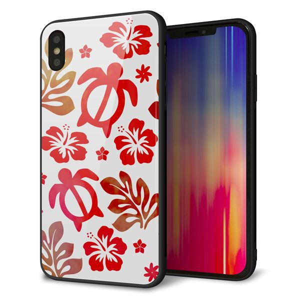 iPhone XS Max 強化ガラス&TPUスマホケース ガラプリ【SC881 ハワイアンアロハホヌ(レッド)】
