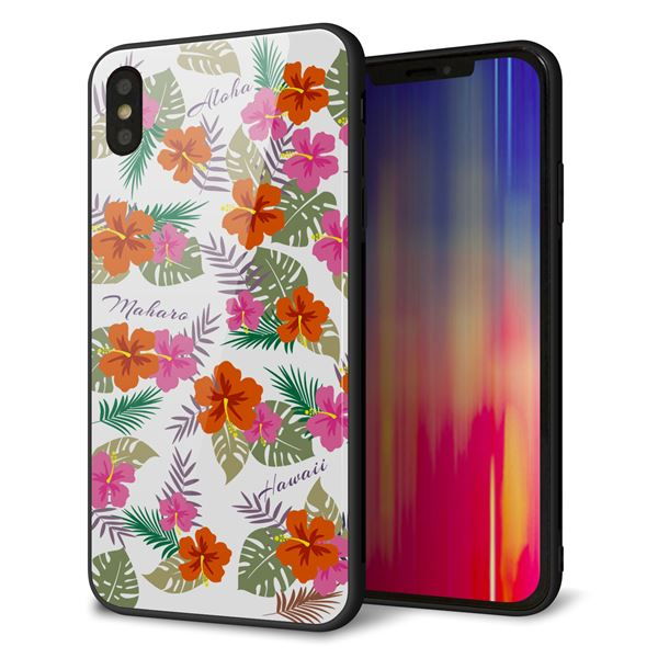 iPhone XS Max 強化ガラス&TPUスマホケース ガラプリ【SC884 ハワイアンアロハレトロ(ホワイト)】