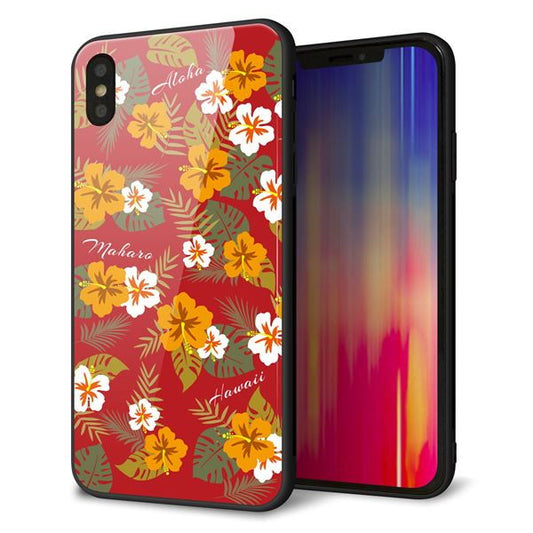iPhone XS Max 強化ガラス&TPUスマホケース ガラプリ【SC885 ハワイアンアロハレトロ(レッド)】