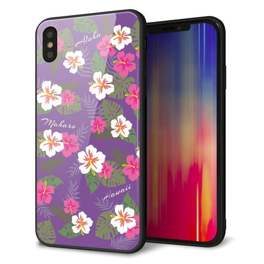 iPhone XS Max 強化ガラス&TPUスマホケース ガラプリ【SC886 ハワイアンアロハレトロ(パープル)】